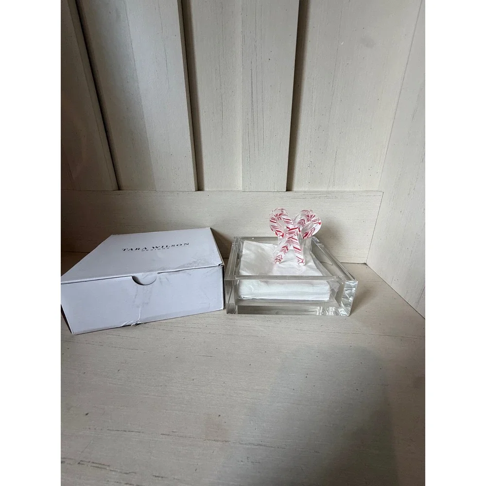 Tara Wilson Designs Acrylic Cocktail Napkin Holder Candy Cane Weight New